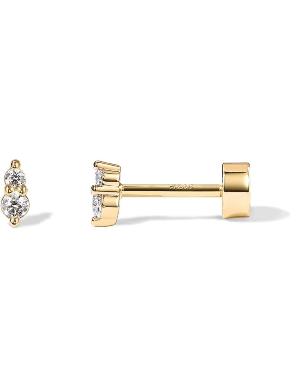 Stylish Flat Back Stud Earrings for Women, 14K Gold Plated, Multi-Shape CZ